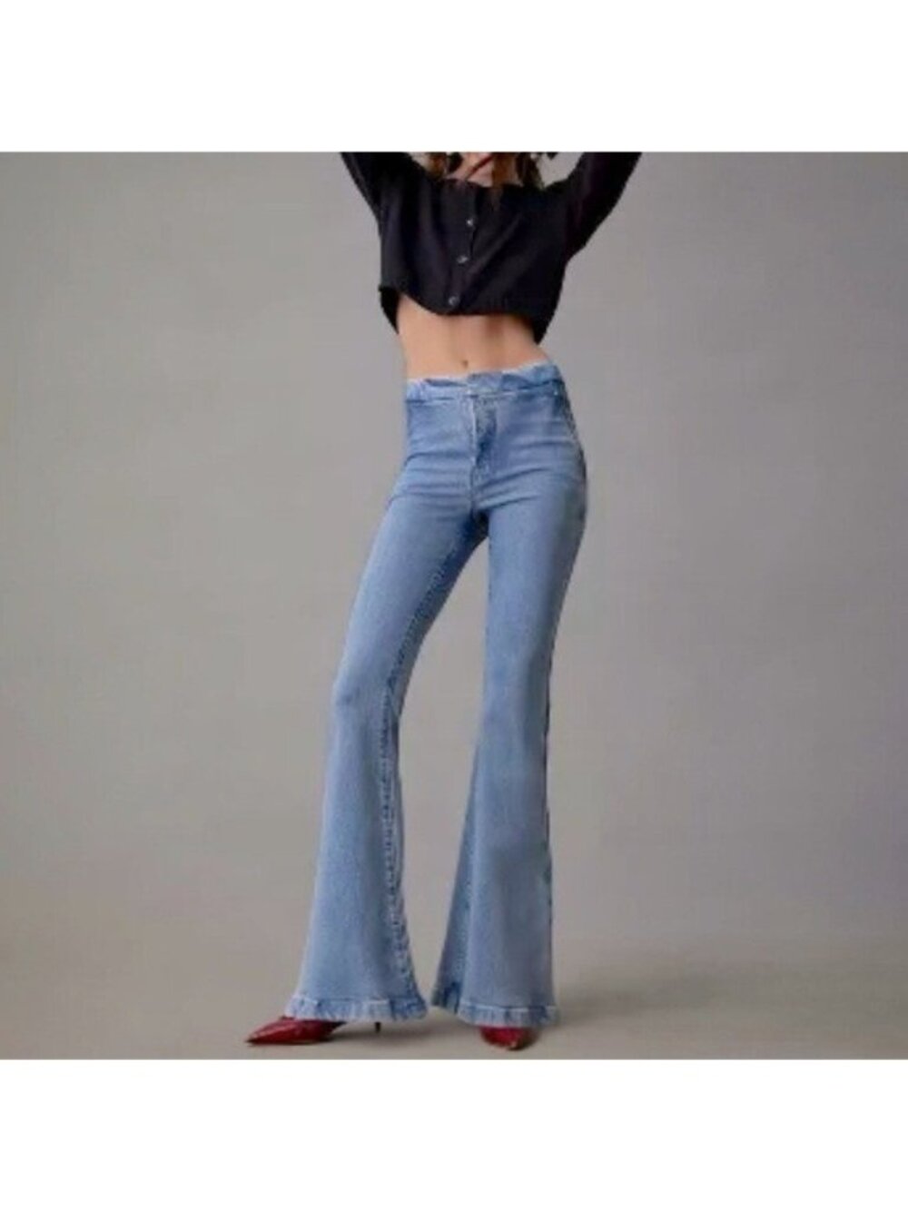 ANTHROPOLOGIE GOOD AMERICAN Good Flare Trousers Indigo Size 15 NEW